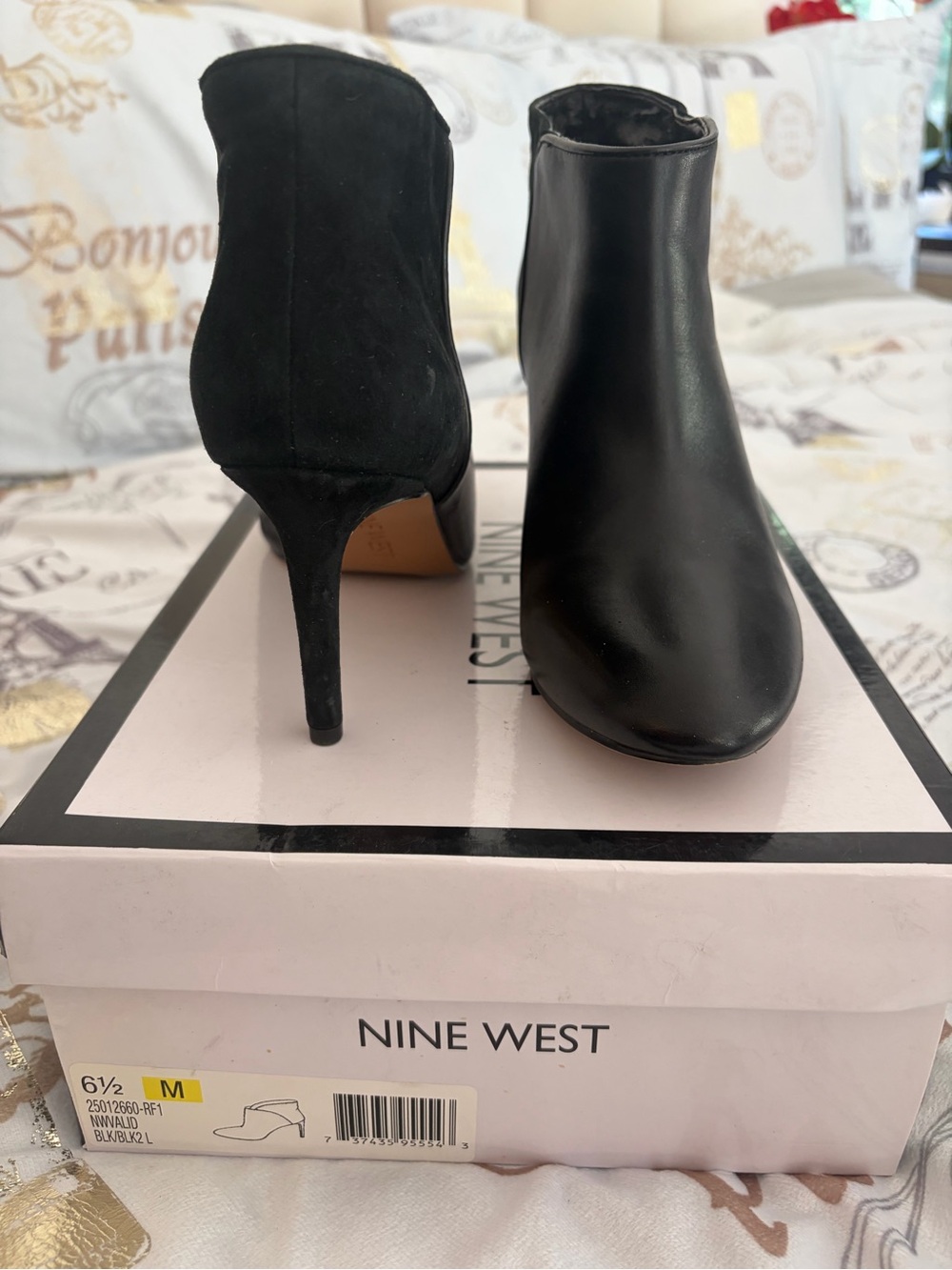 Nine West Black Leather and Suede Ankle Booties
